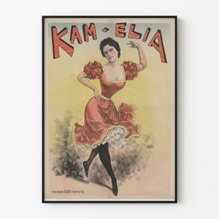 Vintage poster of Kam-Elia dancer in a red dress