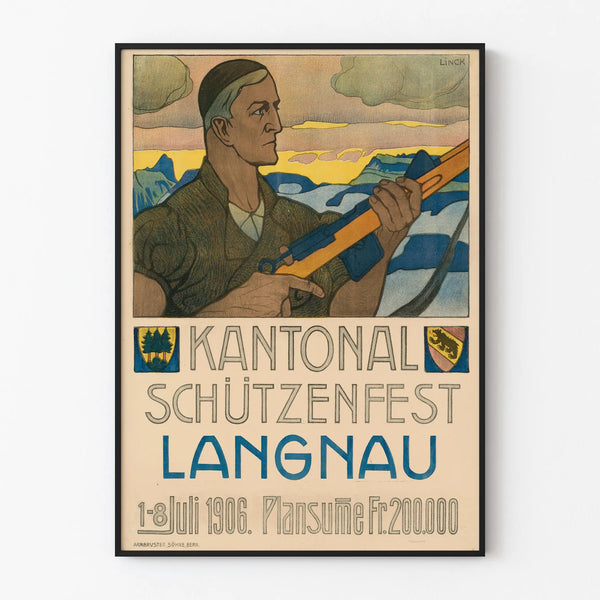 Vintage wall decoration poster of the 1906 Langnau Cantonal Shooting Festival