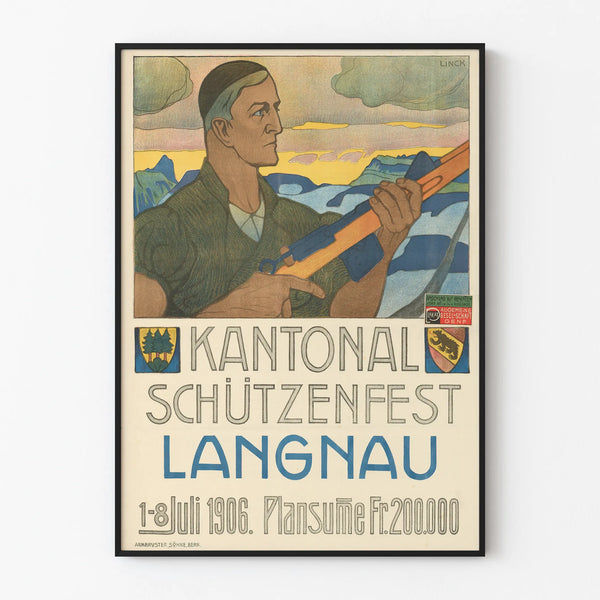 Vintage poster of the Langnau 1906 Cantonal Shooting Festival wall decoration