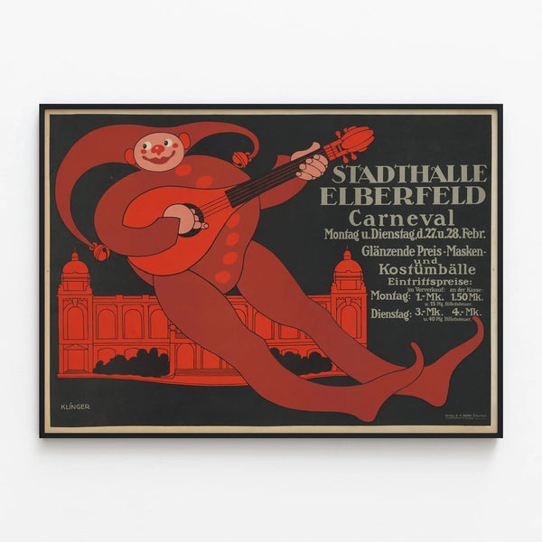 Vintage Carnival Poster at the Stadthalle Elberfeld — framed artwork on a wall