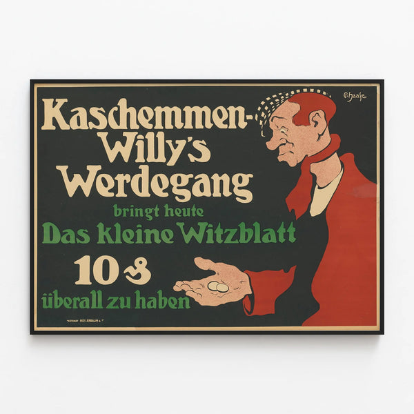 Vintage poster Kaschemmen Willy's Werdegang - Retro German wall decoration — framed artwork on a wall