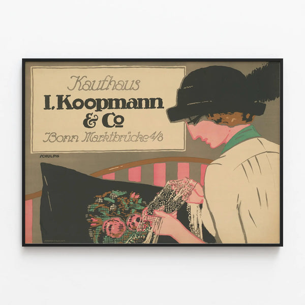 Vintage poster Kaufhaus I. Koopmann & Co Bonn for retro wall decoration — framed artwork on a wall