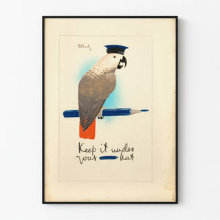 Vintage parrot poster with navy cap Keep It Under Your Hat