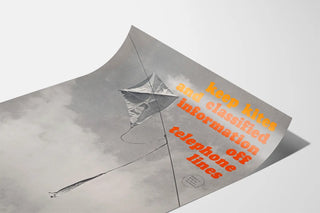 Vintage industrial safety poster - Keep kites and classified information away from telephone lines