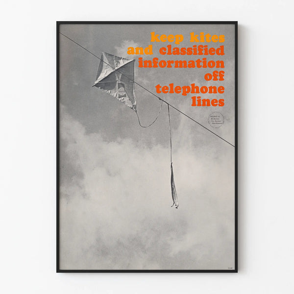 Vintage industrial safety poster - Keep kites and classified information away from telephone lines