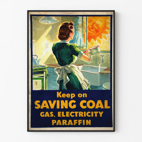 Vintage poster energy saving coal gas electricity kerosene