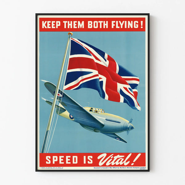 Vintage Poster Keep Them Both Flying - Aviation Wall Decoration and Union Jack