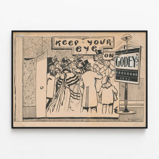 Vintage Poster Keep Your Eye on Godey's 1893 — framed artwork on a wall