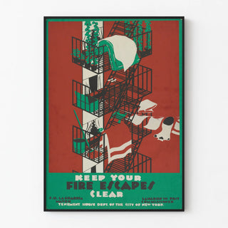 Vintage fire safety poster - Keep Your Fire Escapes Clear