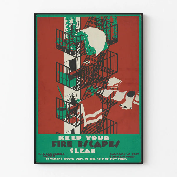 Vintage Fire Safety Poster for Emergency Staircases