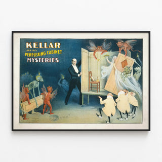 Vintage Poster Kellar and His Cabinet of Mysteries — framed artwork on a wall