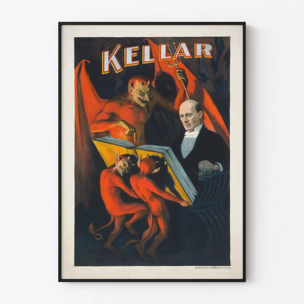 Vintage decorative poster KELLAR with red devils and magician