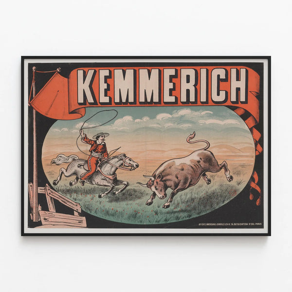 Kemmerich Wall Poster Cavalier and Bull Vintage — framed artwork on a wall