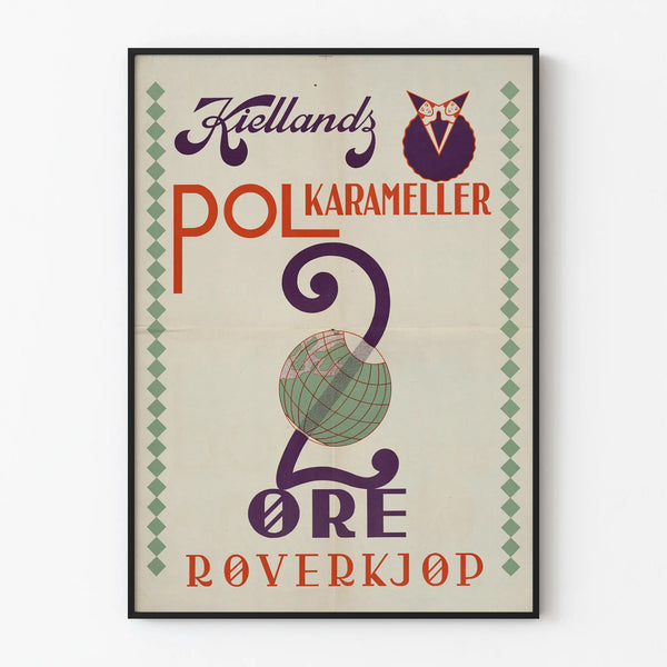 Vintage poster Kiellands Polkarameller 2 øre retro wall decoration