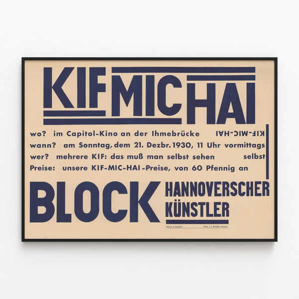 KIF MIC HAI Block Poster - Vintage Typographic Wall Decoration — framed artwork on a wall