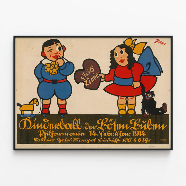 Vintage Kinderball Poster - Colorful Children's Wall Decoration — framed artwork on a wall