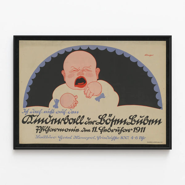 Vintage Poster of a Crying Baby Wall Decoration — framed artwork on a wall