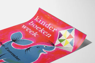 Kinderboeken Week Poster with otarie and colorful kite