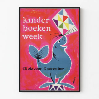 Kinderboeken Week Poster with otarie and colorful kite