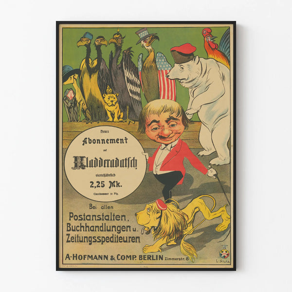 Vintage poster Kladderadatsch subscription with caricatured animals