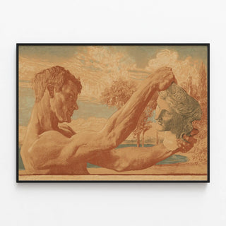Vintage Poster of Classical Sculpture of a Man and Antique Bust — framed artwork on a wall