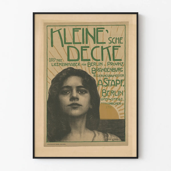 Vintage poster of a woman and sunrise, retro wall decoration