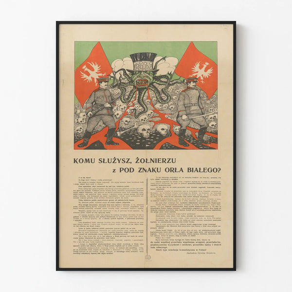 Polish Military Propaganda Poster with Soldiers and Tentacled Creature
