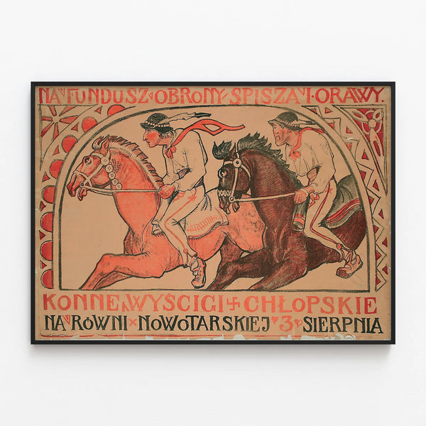 Vintage Poster of Traditional Polish Equestrian Race — framed artwork on a wall