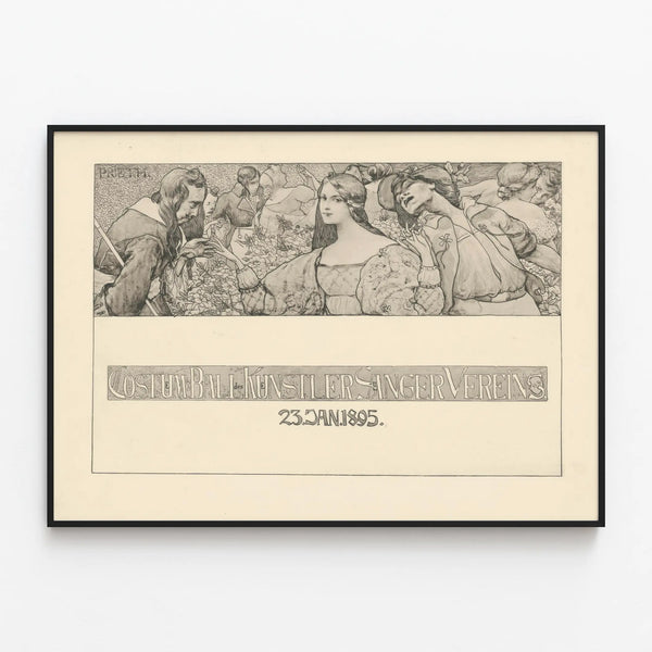 Vintage poster Costum Ball Künstler Sänger Vereins 1895 — framed artwork on a wall