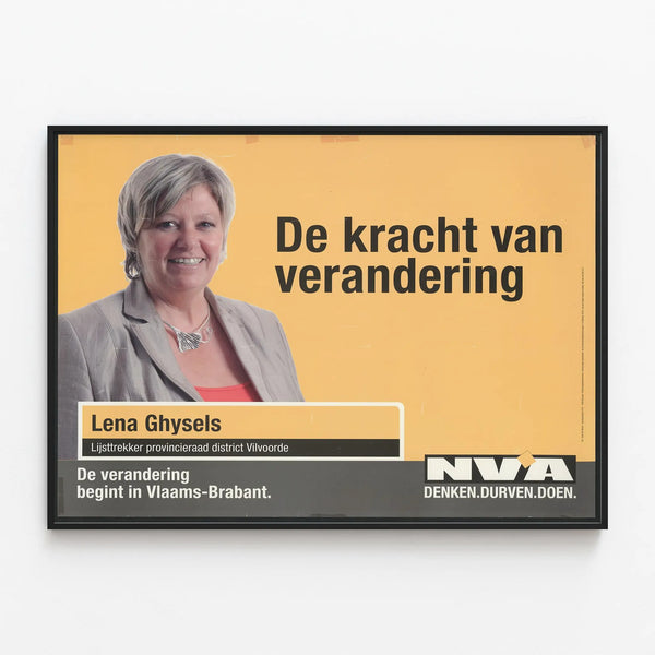 Political poster 'The Power of Change' Lena Ghysels N-VA — framed artwork on a wall