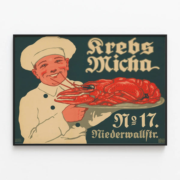 Vintage poster Krebs Micha N°17 Kitchen wall decoration — framed artwork on a wall