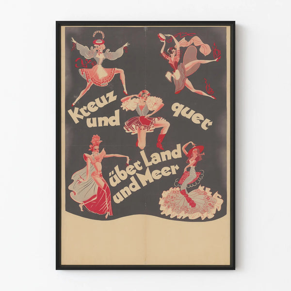 Vintage folk dancers decorative poster