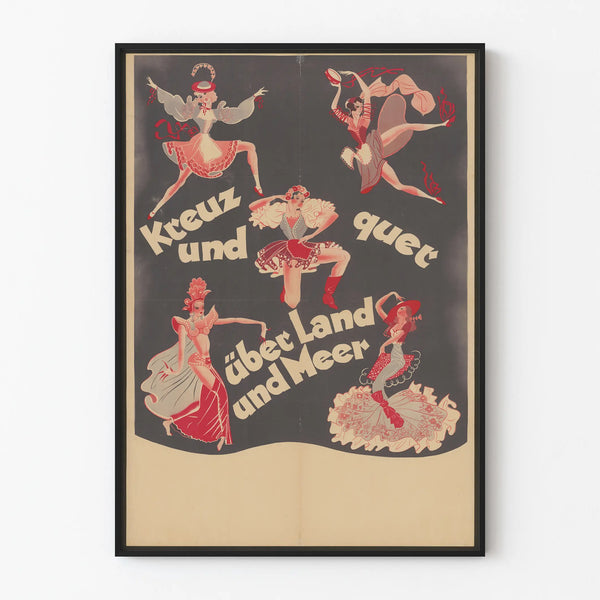 Vintage poster of dancers in folk costumes for decoration