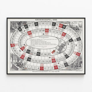 Vintage poster of Kroningsspel 1898 – Dutch history game — framed artwork on a wall