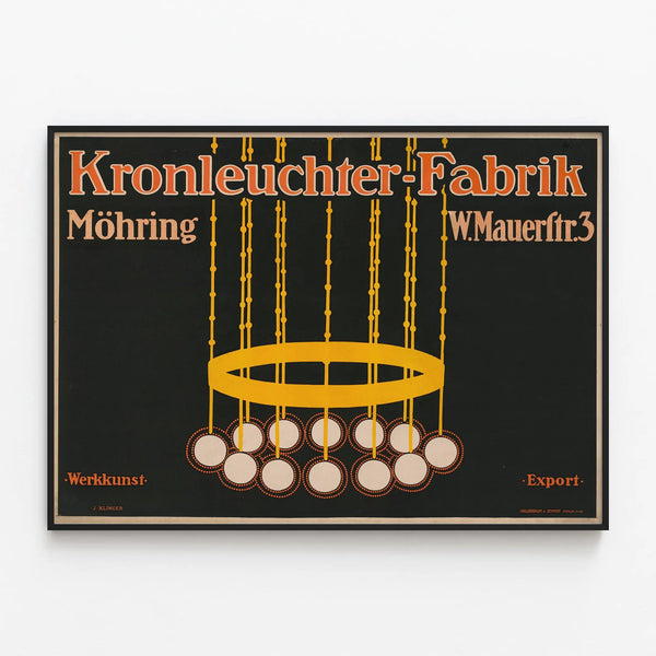 Vintage poster Kronleuchter-Fabrik Mohring - Industrial wall decoration — framed artwork on a wall