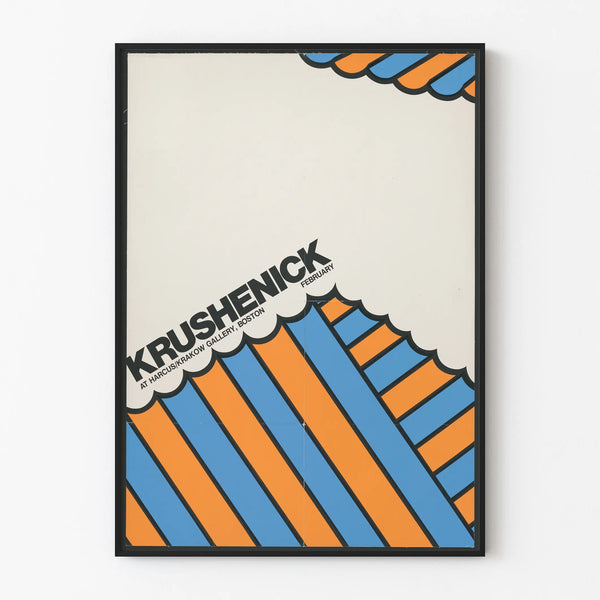Graphic art poster by Krushenick with blue and orange geometric patterns