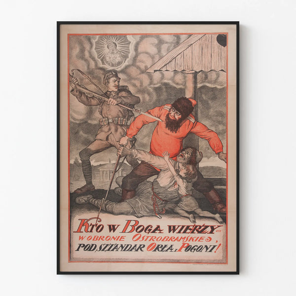 Historical Polish military propaganda poster in religious defense