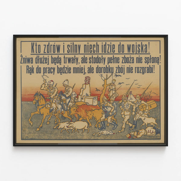 Vintage Polish Military Propaganda Poster — framed artwork on a wall