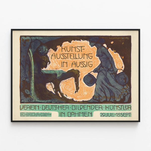 Vintage art exhibition poster in Bohemia - Art Exhibition in Aussig — framed artwork on a wall