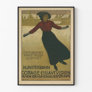Vintage poster of figure skating KunstEisbahn Cottage