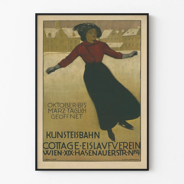 Vintage poster of figure skating KunstEisbahn Cottage