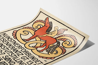 Vintage poster for Kunstnerforbundet exhibition with angel and horse