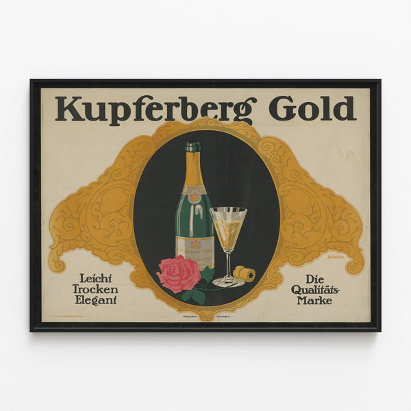 Vintage Kupferberg Gold Poster - Elegant and Refined Advertisement — framed artwork on a wall
