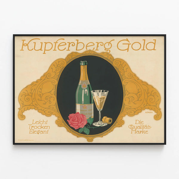 Vintage Kupferberg Gold Poster - Elegant Wall Decoration — framed artwork on a wall