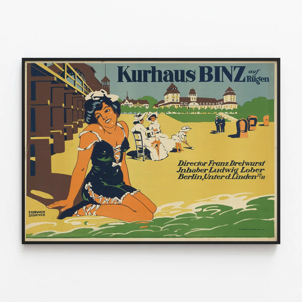 Vintage poster of Kurhaus Binz on Rügen – Retro wall decoration — framed artwork on a wall
