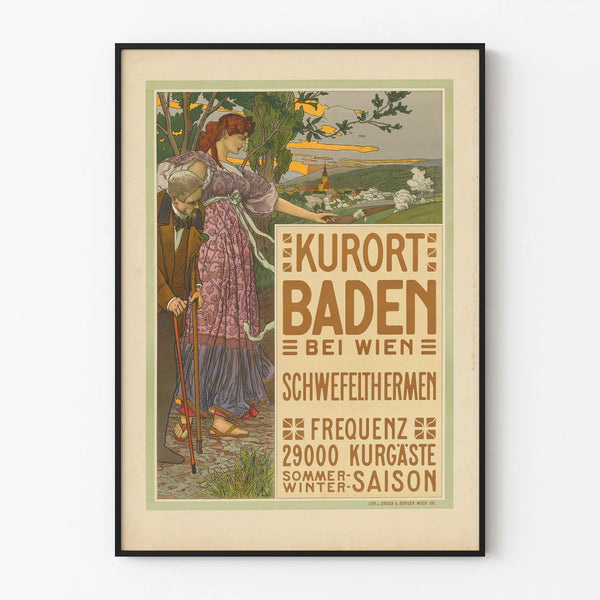 Art Nouveau Vintage Poster of Kurort Baden near Vienna