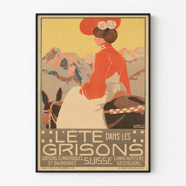 Vintage poster Summer in the Grisons Switzerland - Alpine wall decoration