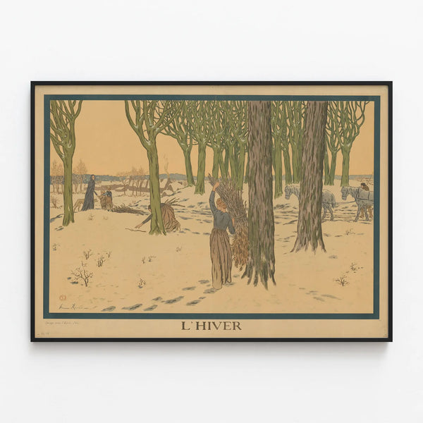 Vintage Decorative Poster Winter - School Illustration — framed artwork on a wall