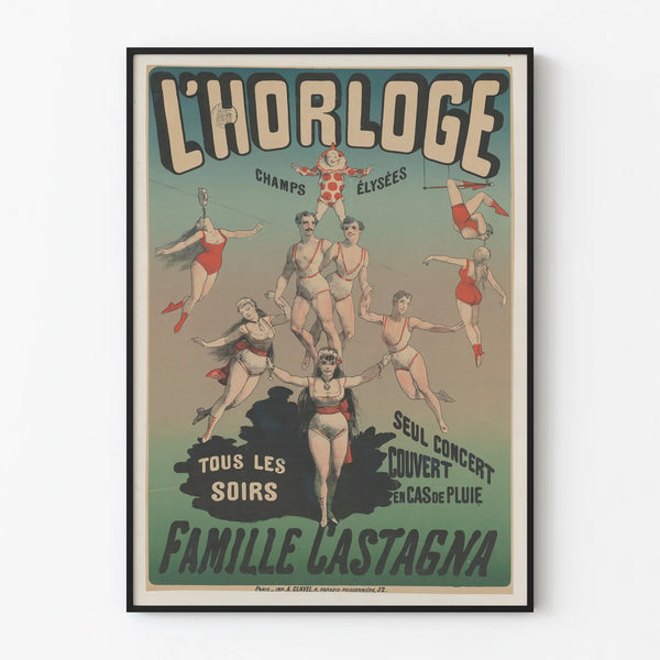 Vintage Poster Family Clock Castagna Wall Decoration Circus