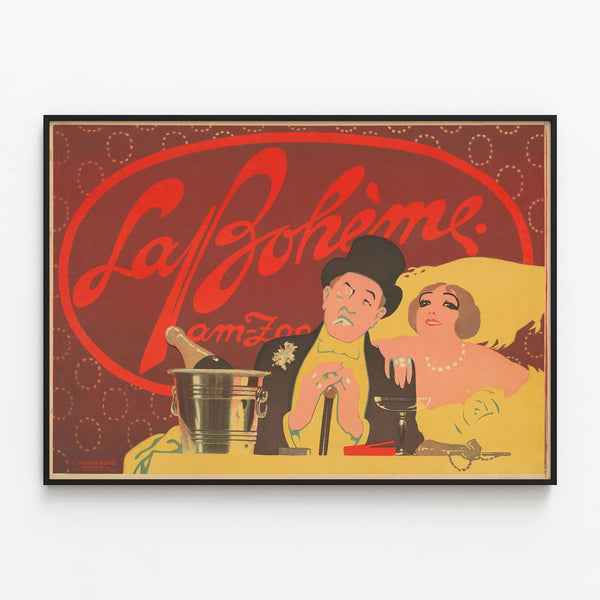 Vintage poster La Bohème at the zoo — framed artwork on a wall